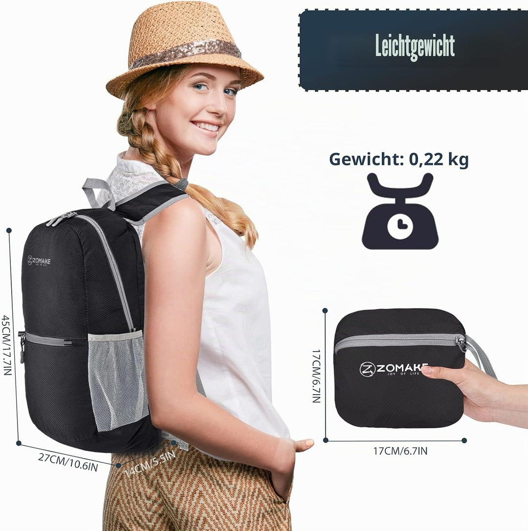 ZOMAKE Ultraleicht Faltbarer Rucksack Packbare Backpacks 20 L, Kleiner Faltbar Rucksäcke Wanderrucks