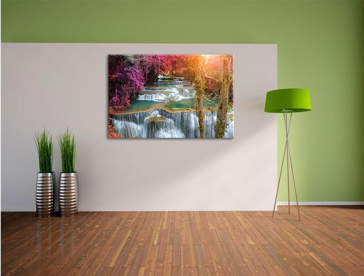 Pixxprint Wasserfall im Regenwald als Leinwandbild/Grösse: 100x70 cm/Wandbild/Kunstdruck/fertig besp