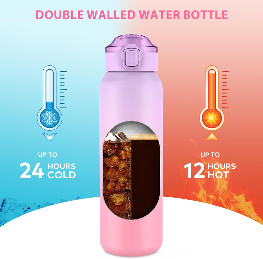 WEMEET 700ml Trinkflasche Edelstahl mit Abnehmbarem Strohhalm, 18/10 Edelstahl Doppelwandige Vakuum