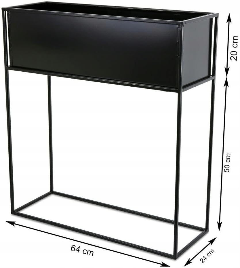 Schwarz Blumenständer Metall - Pflanzenständer 70 cm Hoch mit Metall Box 24 x 64 x 20 cm - Blumentop