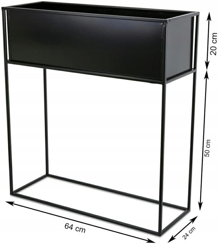 Schwarz Blumenständer Metall - Pflanzenständer 70 cm Hoch mit Metall Box 24 x 64 x 20 cm - Blumentop