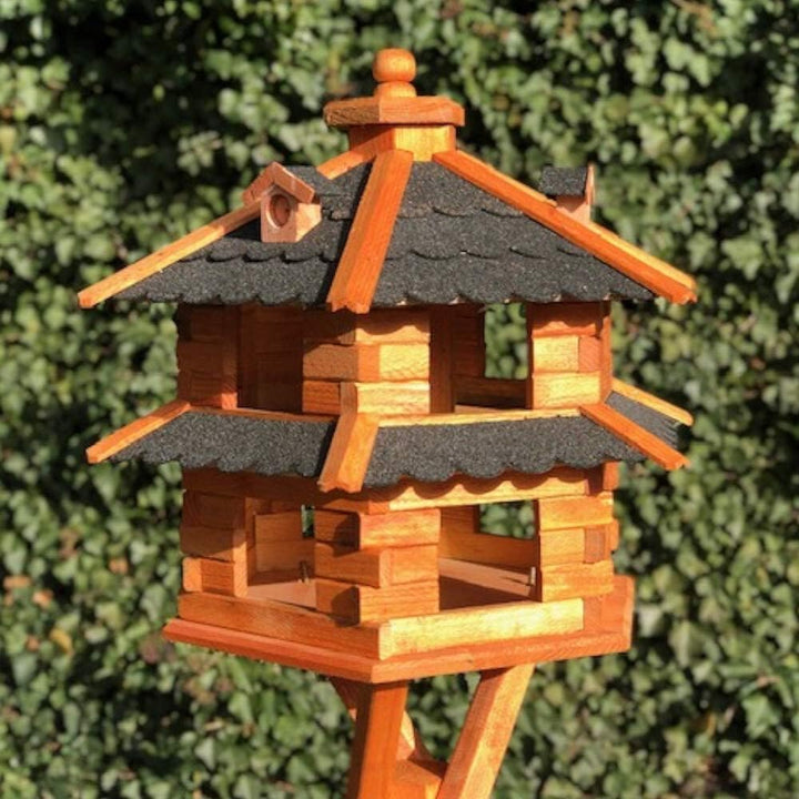 DARLUX Vogelvilla wetterfest von L bis XXL Futterhaus Vogelhaus mit oder ohne Ständer in Braun mit R