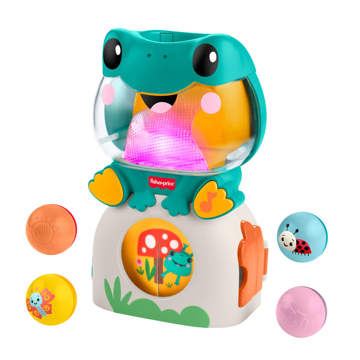 Fisher-Price Babyspielzeug leuchtender und rollender Frosch, musikalischer Kugelspass mit 3 Kugeln,
