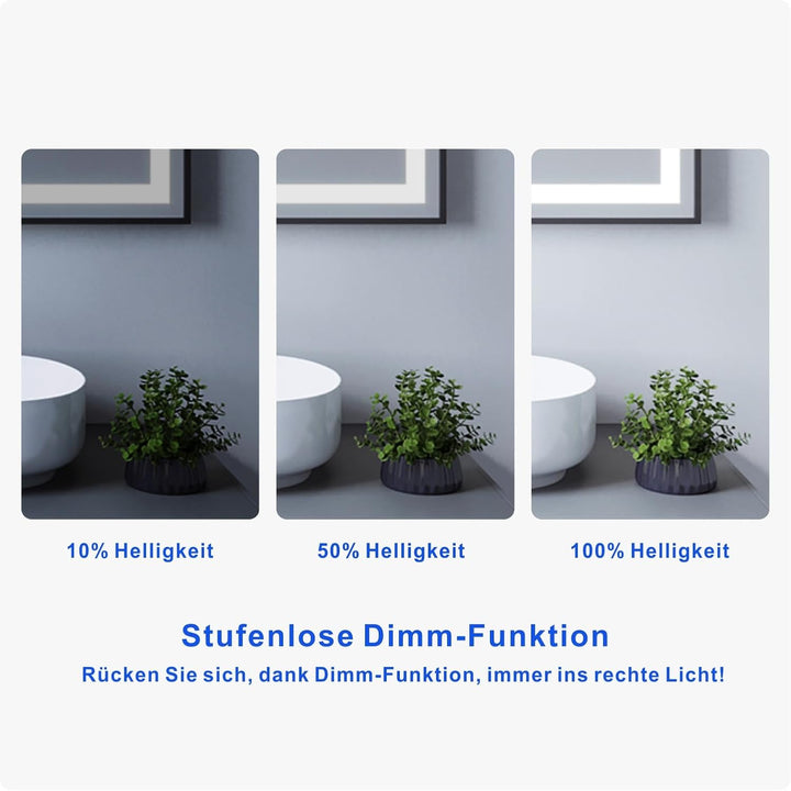 AQUABATOS® 120x60 cm LED Badspiegel mit Beleuchtung Badezimmerspiegel Digital Uhr Aluminiumrahmen Sc