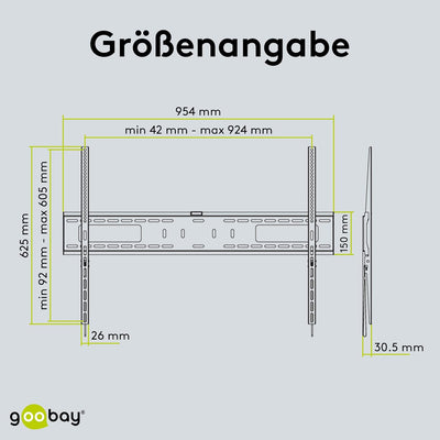 Goobay Feste Pro TV-Wandhalterung (XL), 43–100 Zoll Fernseher – max. 75 kg – einfache und sichere Mo