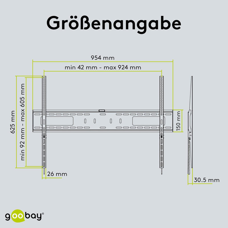 Goobay Feste Pro TV-Wandhalterung (XL), 43–100 Zoll Fernseher – max. 75 kg – einfache und sichere Mo