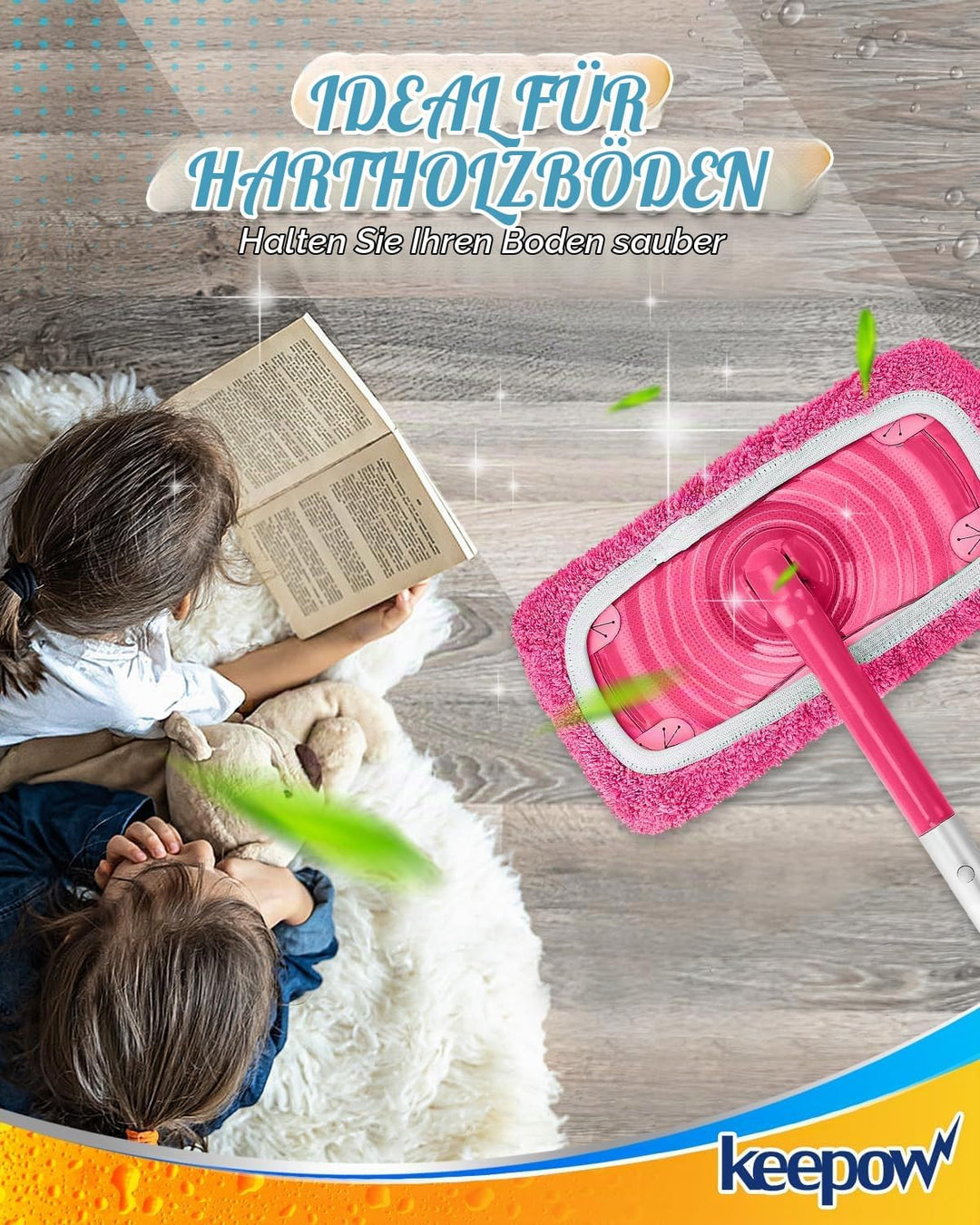 KEEPOW 8 Stück Mikrofaser Tücher für Swiffer Bodenwischer, Nass &amp; Trocken, Wiederverwendbare für Swi