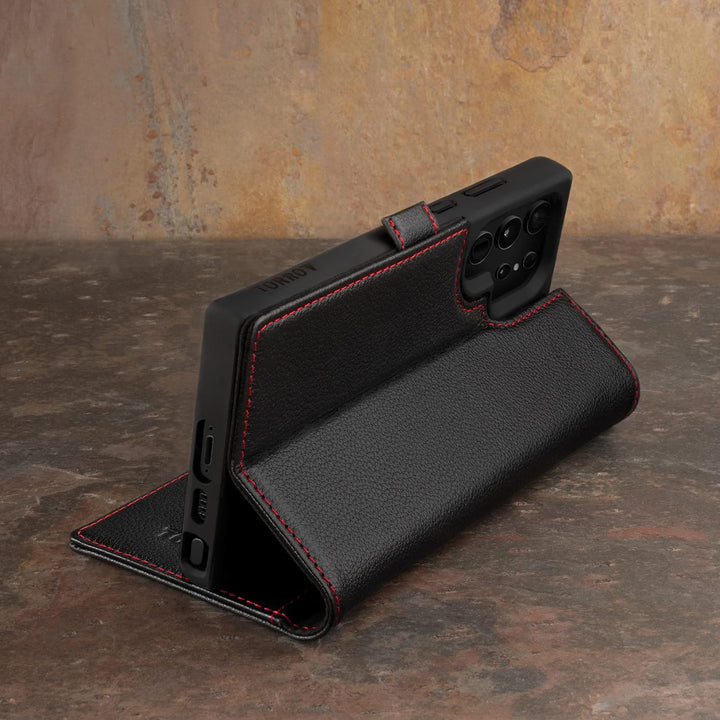 TORRO Hülle kompatibel mit Samsung Galaxy S23 Ultra 5G – Premium Leder Hülle mit Standfunktion und K