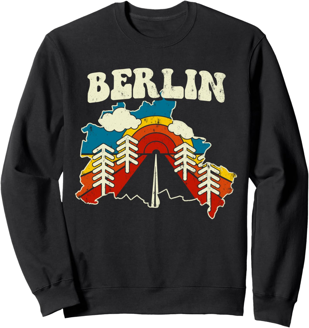 Berlin Vintage Deutschland Stadt Regenbogen Strassen Retro 70er Jahre Karte Sweatshirt