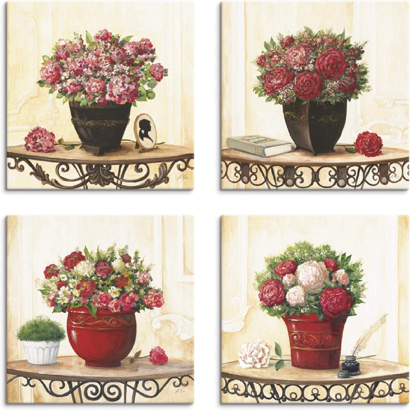 ARTLAND Leinwandbilder auf Holz Wandbild Bild Set 4 teilig je 30x30 cm Quadratisch Natur Blumen Kuns