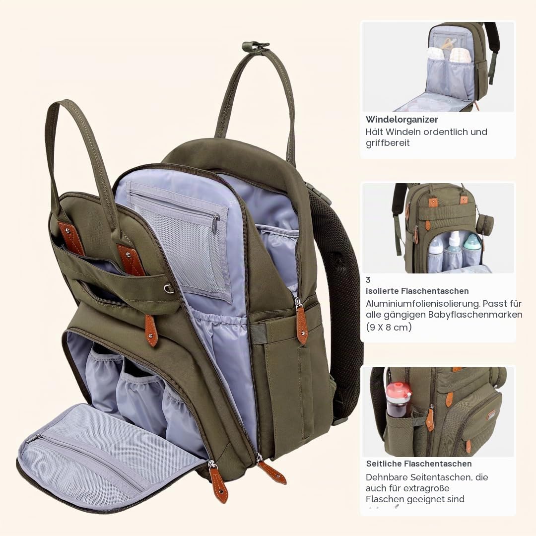 BabbleRoo Baby Wickeltasche/Rucksack, Wickelrucksack lässige Wickeltaschen Armeegrün