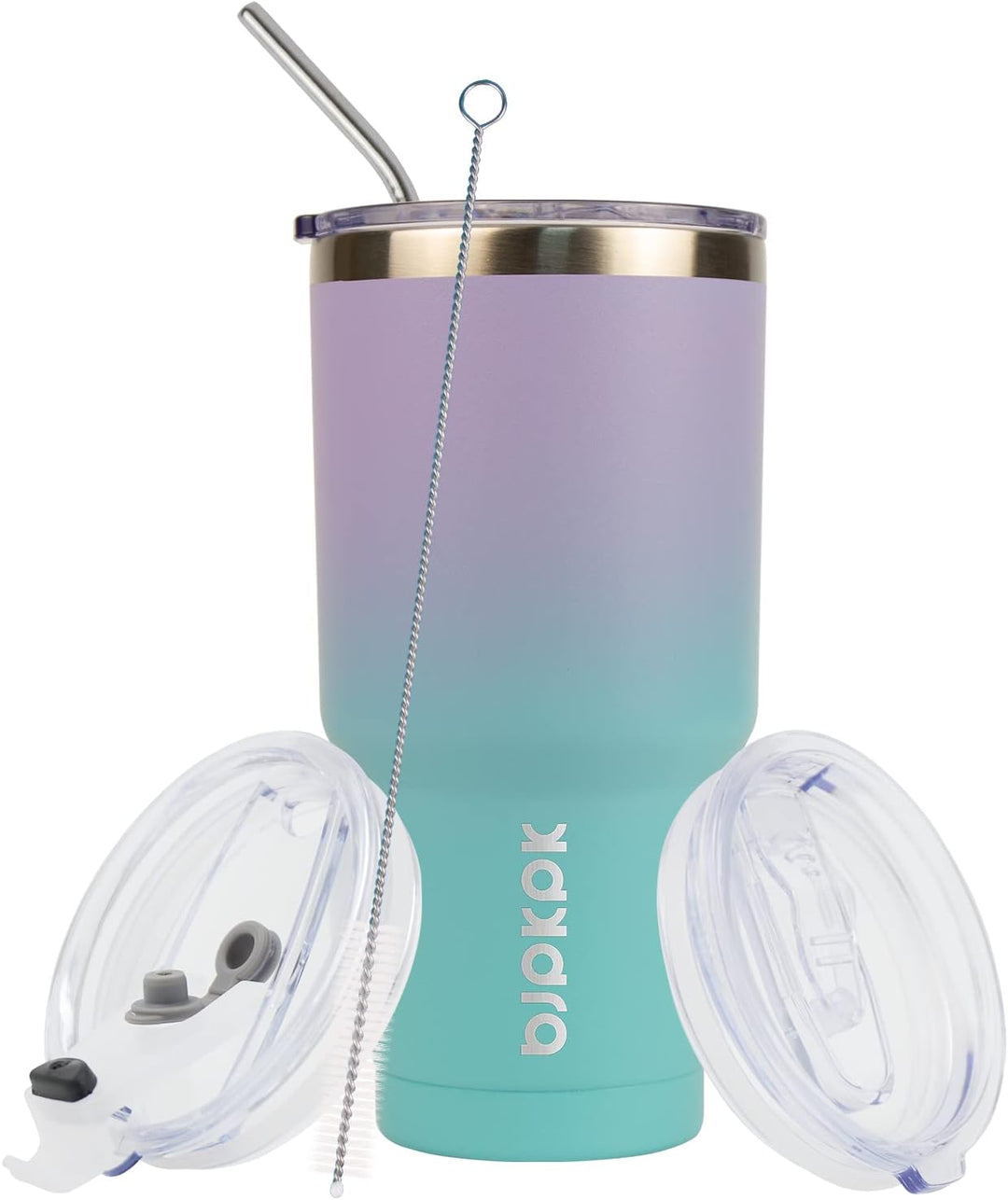 BJPKPK 900 ml Edelstahl-Becher mit Deckel und Strohhalm, doppelwandig vakuumisoliert, isolierter Rei
