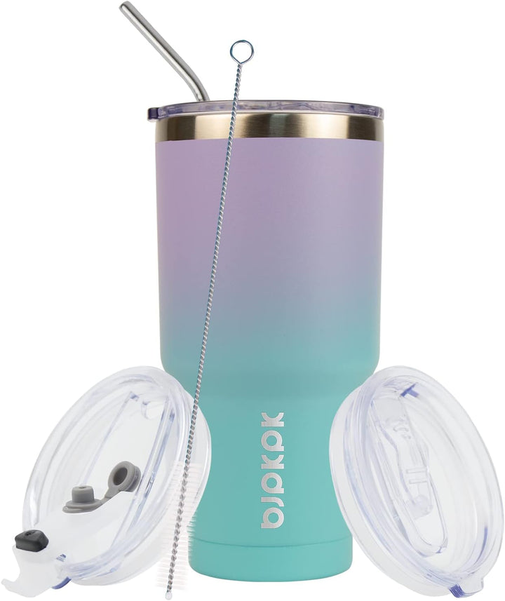 BJPKPK 900 ml Edelstahl-Becher mit Deckel und Strohhalm, doppelwandig vakuumisoliert, isolierter Rei