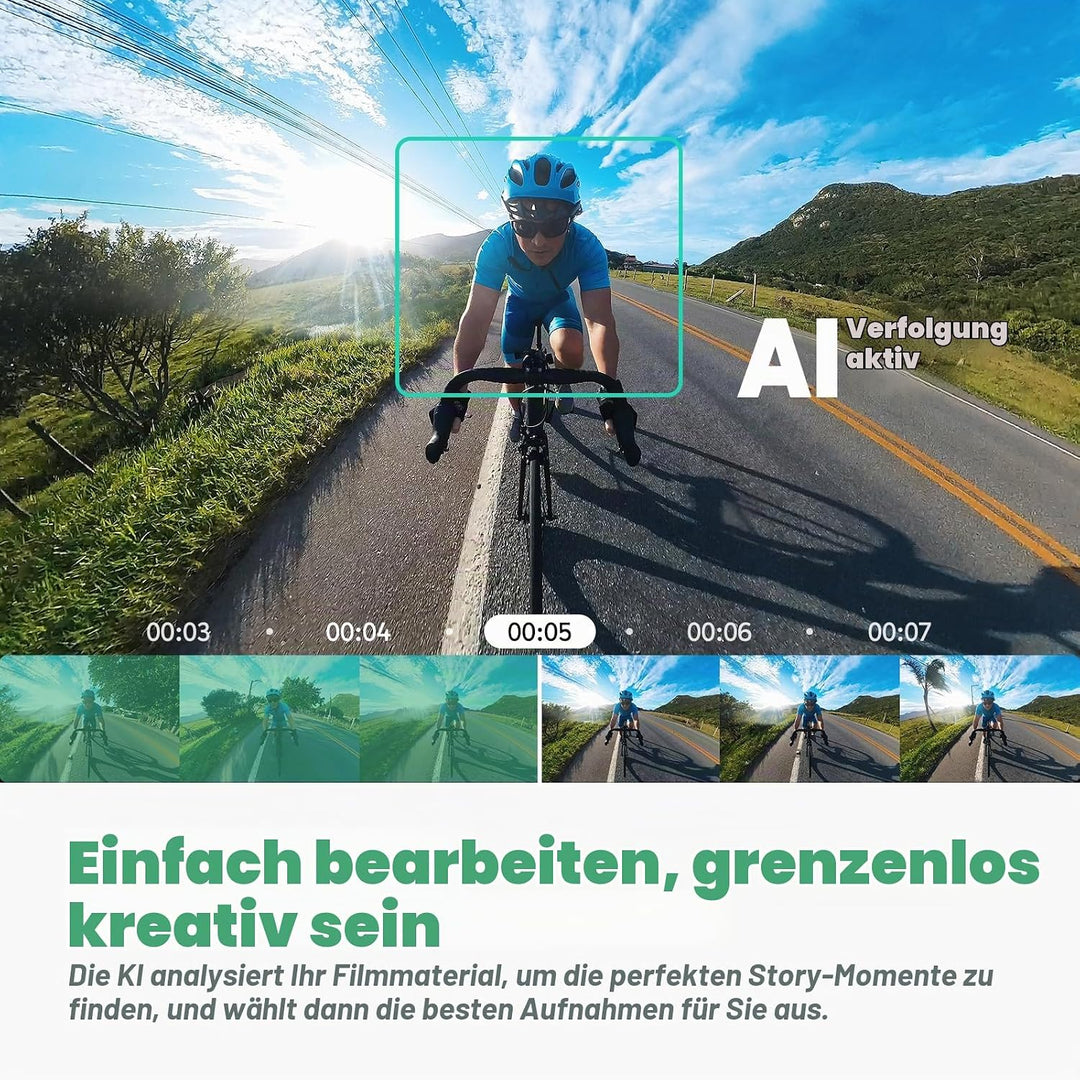 AKASO 360° Action Cam Fahrrad-Set - 5.7K 72MP 360 Grad Actionkamera mit 128GB Speicherkarte Duale 1/