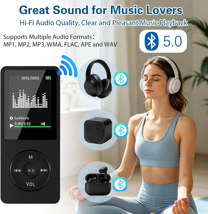 128GB MP3 Player Bluetooth 5.3 mit Lautsprecher, inkl. 128GB Speicherkarte, 1,8 Zoll TFT Musikplayer
