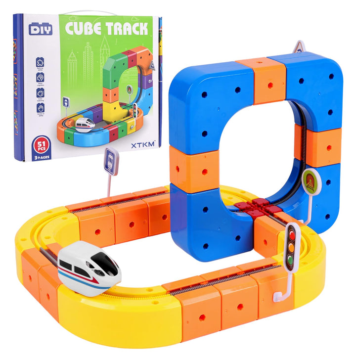 51 Stück Clickrail Electric Train Set, Magisches Schienen WüRfel Zug Set, Cube Track Block Zug mit S
