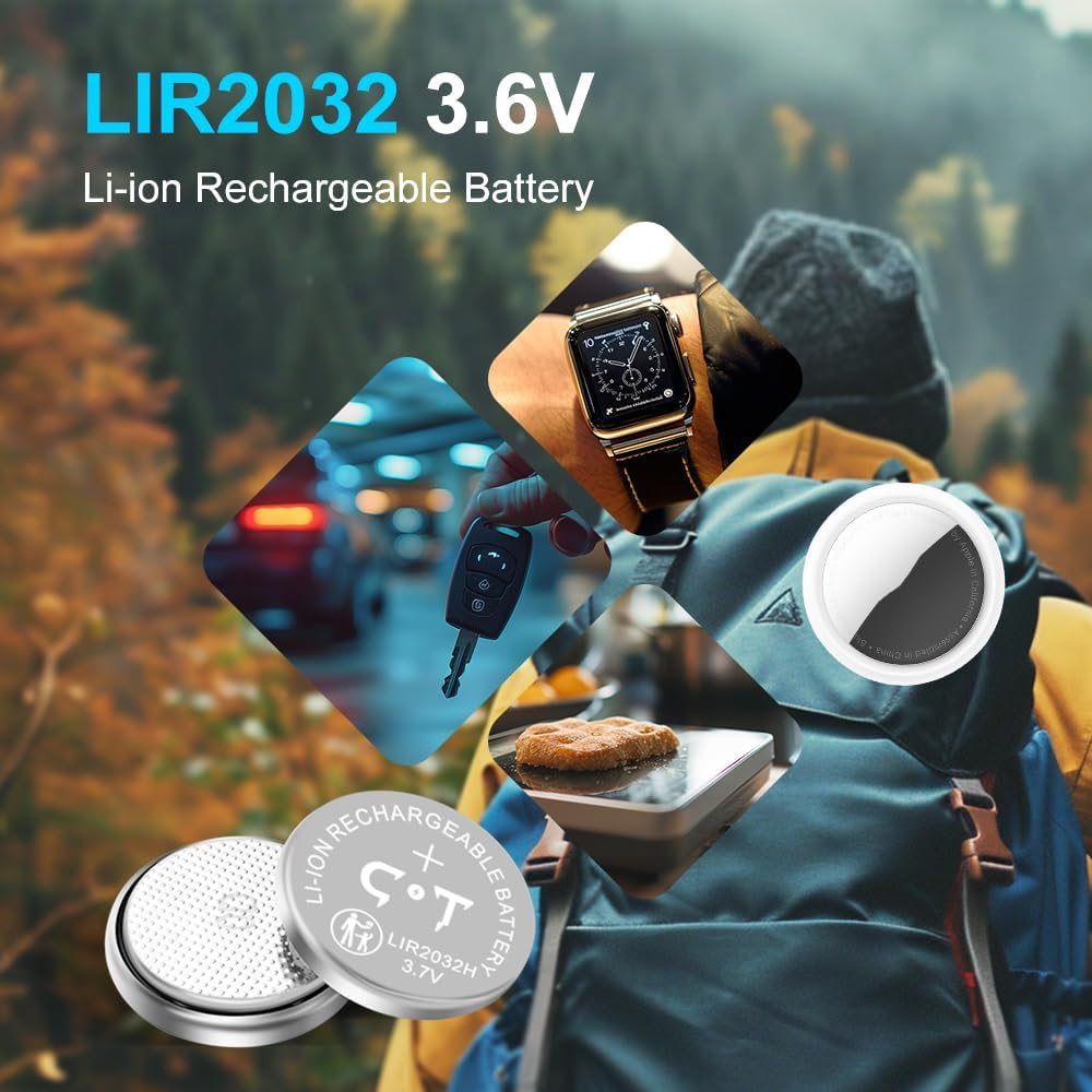 LIR2032 Akku Wiederaufladbarer Batterieladegerät mit hoher Kapazität 3,7V 70mA und 4 Stück Knopfzell