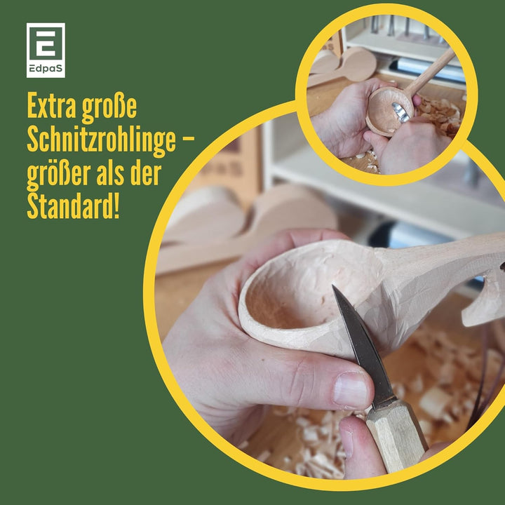 EdpaS Schnitzrohlinge Schnitzlöffel Gross aus Lindenholz – 2 Löffel-Rohlinge + 1 Kuksa-Rohling Schni