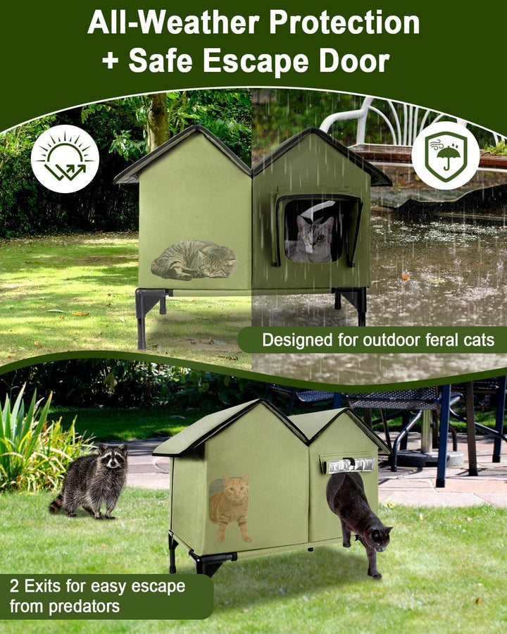 Katzenhaus im Freien, Grosse wasserdichte isolierte Katzenkennel mit erhöhter Basis, Winterhaus für