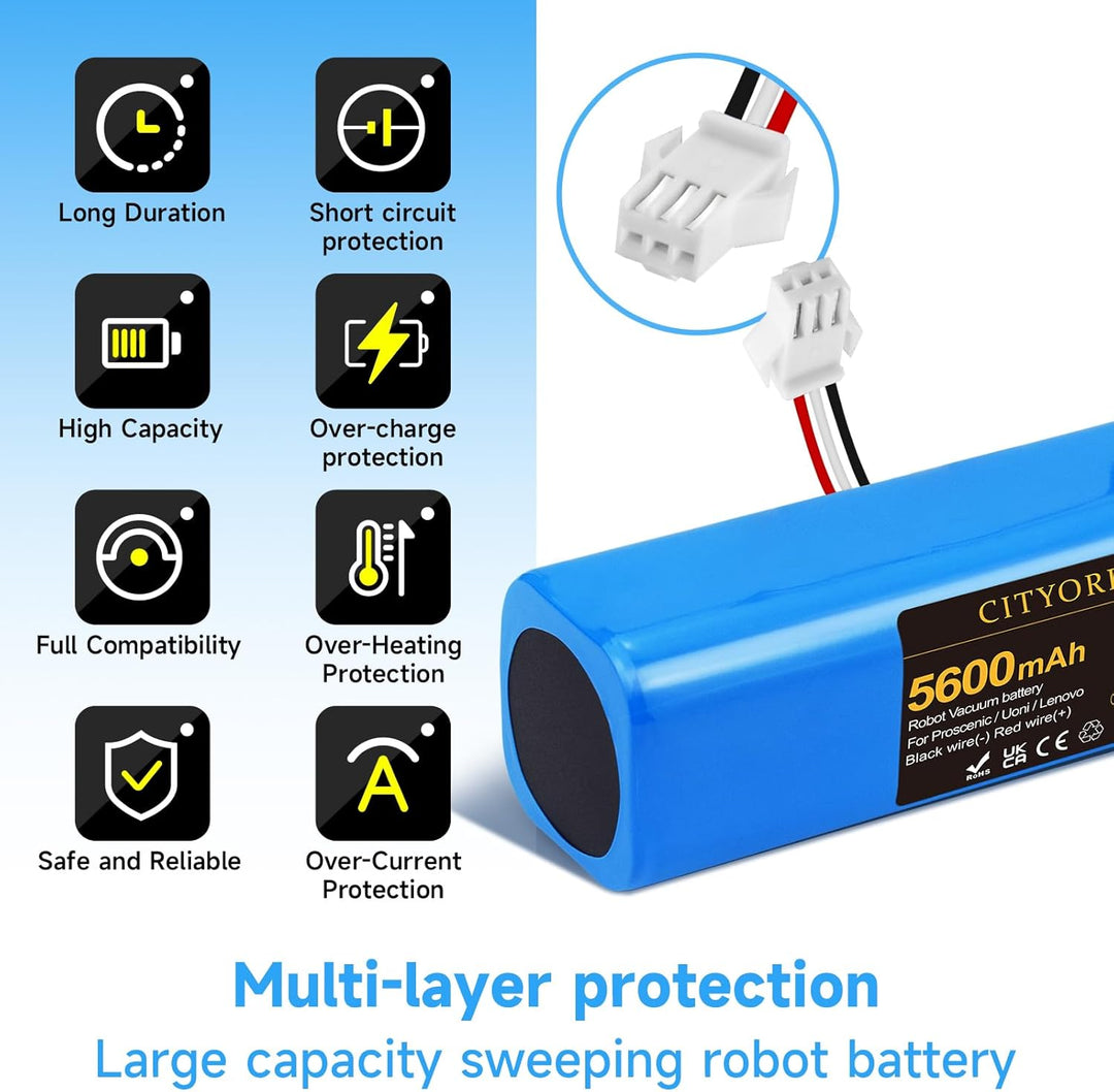 CITYORK 14,4 V 5600 mAh Li-Ion Akku für Proscenic M7 M8 Pro/Uoni V980 Plus/Lydsto R1 / Roidmi Eve Pl