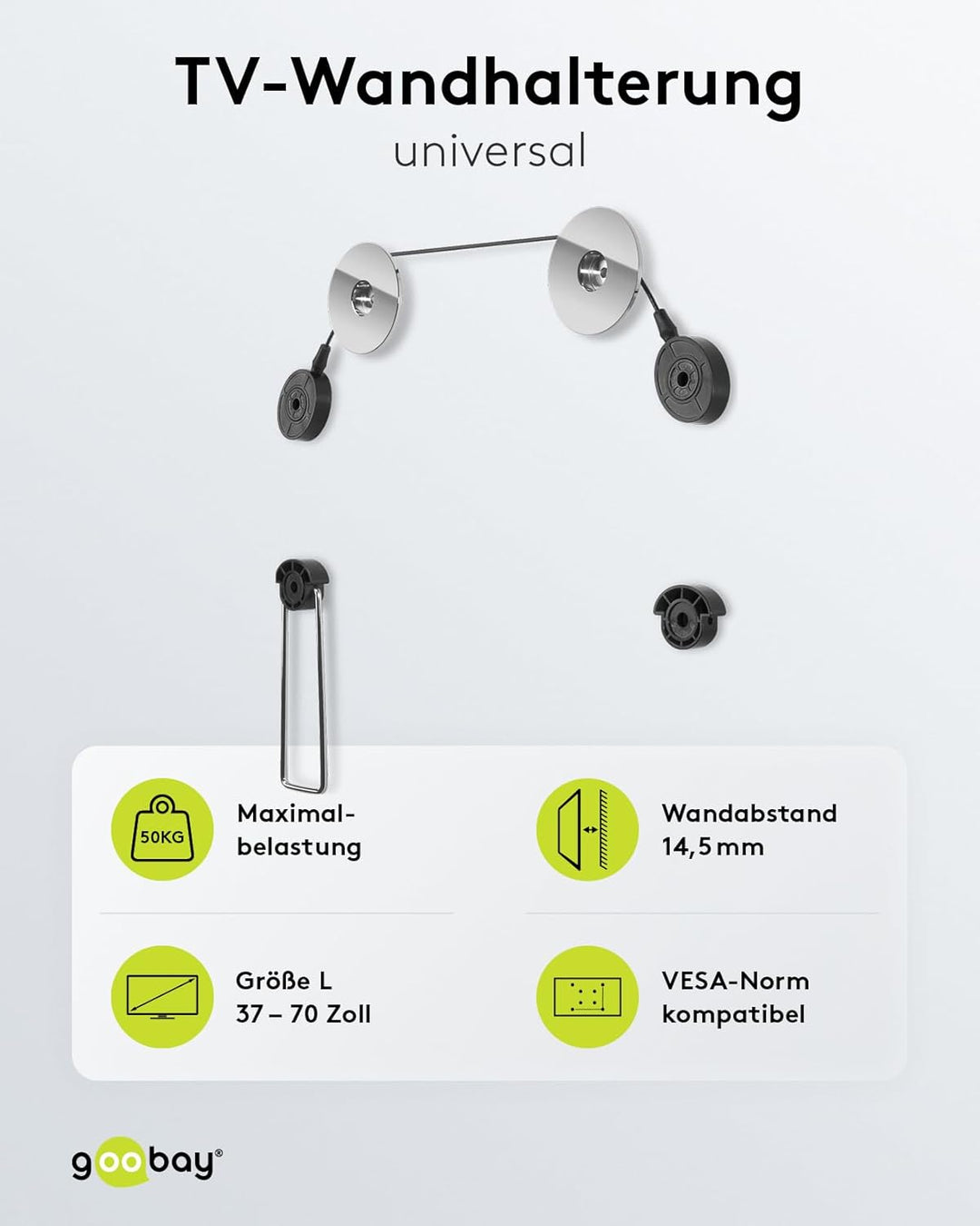 Goobay 63490 TV Wandhalterung Fernseher Halterung 37 - 70 Zoll (94 - 178 cm) Kabelsystem universelle