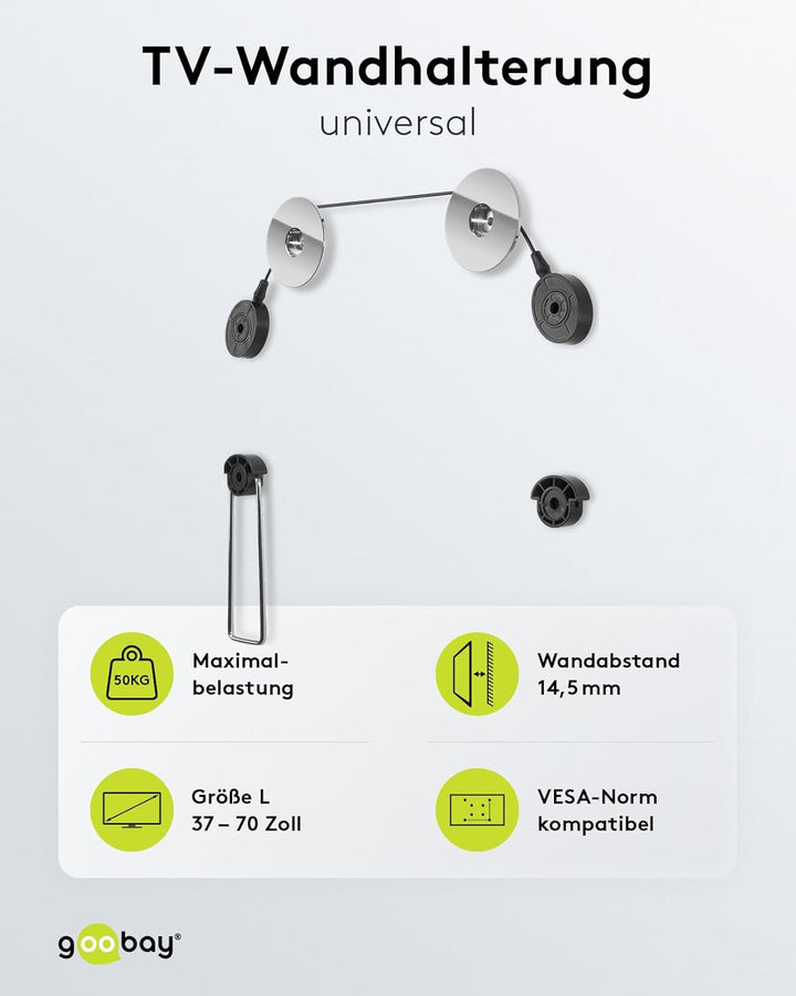 Goobay 63490 TV Wandhalterung Fernseher Halterung 37 - 70 Zoll (94 - 178 cm) Kabelsystem universelle