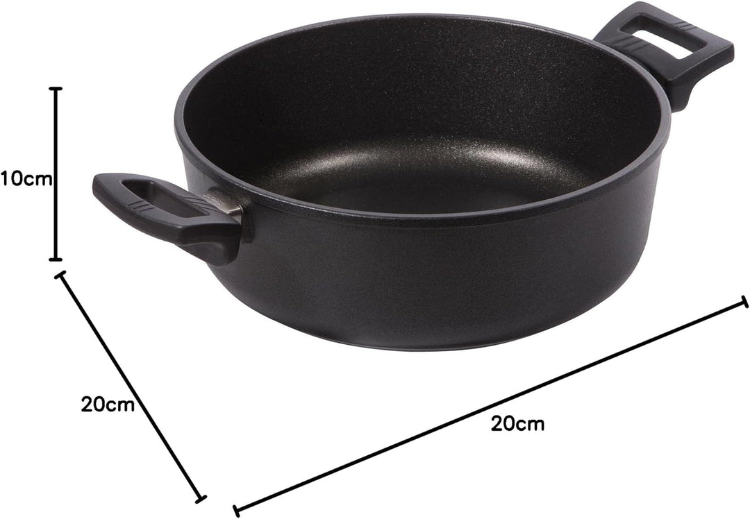 Eurolux Guss-Schmortopf Ø 20 cm - ca. 3.0 Liter - kleiner 10 cm flacher Bratentopf Aluguss mit Antih