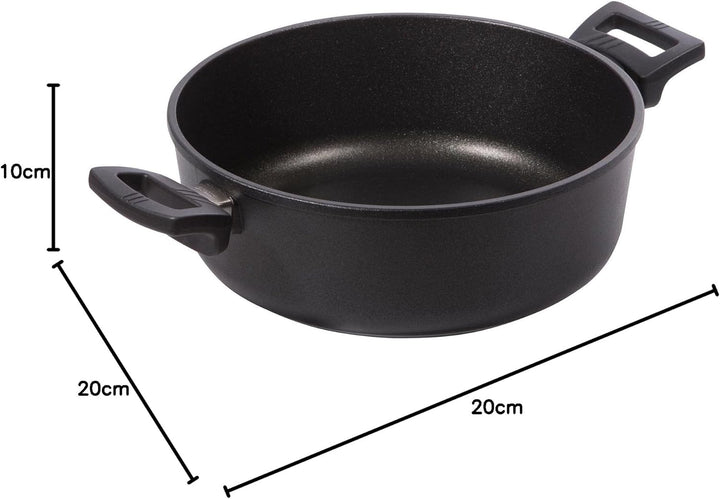Eurolux Guss-Schmortopf Ø 20 cm - ca. 3.0 Liter - kleiner 10 cm flacher Bratentopf Aluguss mit Antih