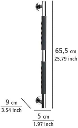 WENKO Edelstahl Wandhaltegriff Secura 65,5 cm - Bad-Sicherheitsgriff für Badewanne oder WC, Silikon,