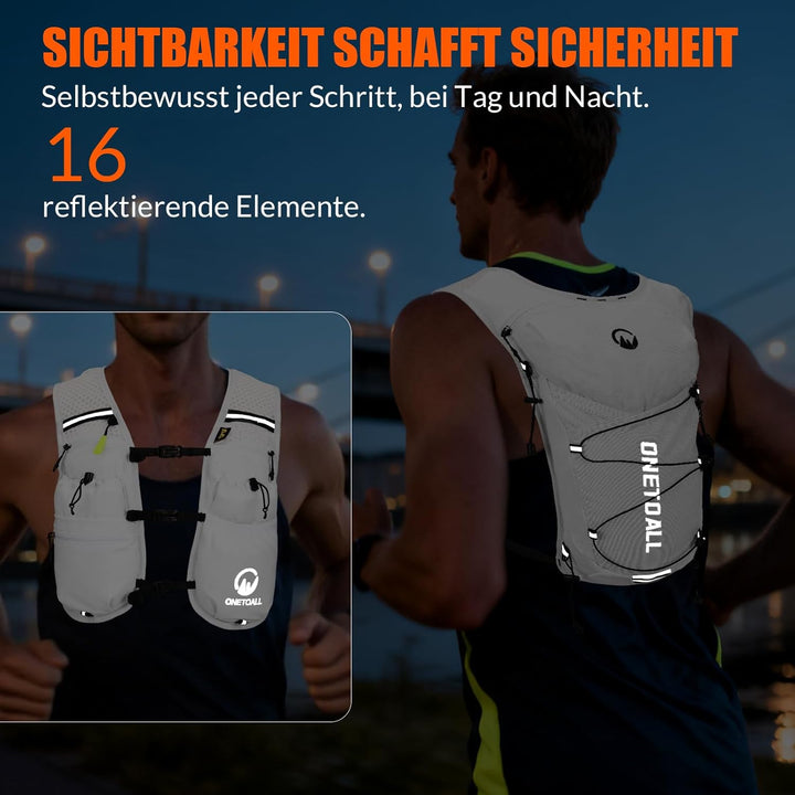 Laufweste Damen mit 2L TPU Trinkblase/500ml Trinkflasche, Leichter Trinkrucksack Laufen Herren 6L, R