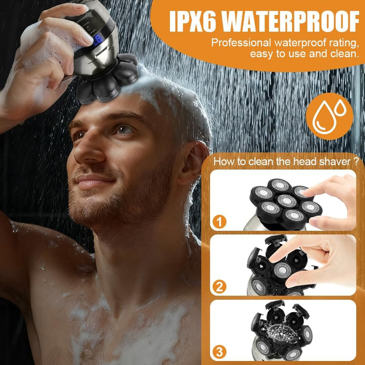 LOPHE Glatzen Rasierer Herren, 5 in 1 Kopfrasierer IPX6 Wasserdichter, Glatze Kopf Rasierer mit 7D M