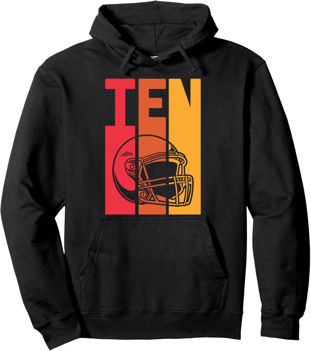 10. Geburtstag Mädchen Jungen Retro American Football Motiv Pullover Hoodie