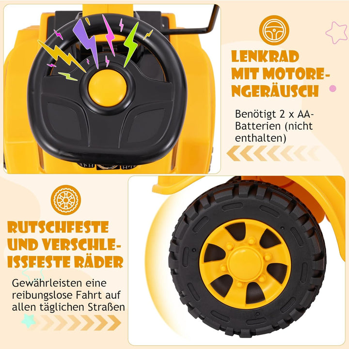 DREAMADE Bagger zum draufsitzen, Kinder Sitzbagger mit Flexibler Schaufel & Hupe & Kippschutz, Aufsi