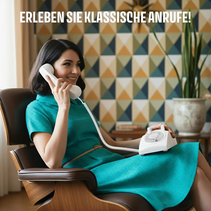 Opis Technology 60s Cable Retro Telefon mit Wählscheibe – Klassisches Festnetztelefon, mechanische M