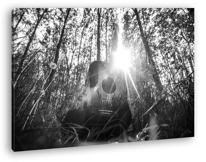 deyoli akustische Gitarre im idyllischen Wald Effekt: Schwarz/Weiss im Format: 80x60 als Leinwandbil
