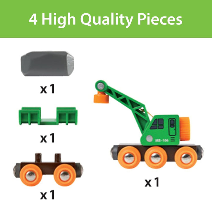 BRIO Bahn 33698 - Grüner Kranwagen mit Anhänger und Fracht,White & Bahn 33577 - Autotransporter mit