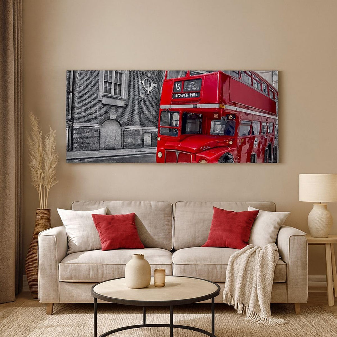 Panorama Bilder auf Leinwand 100x40cm Leinwandbild Bus Denkmal London Geschichte Gross Wanddeko Bild