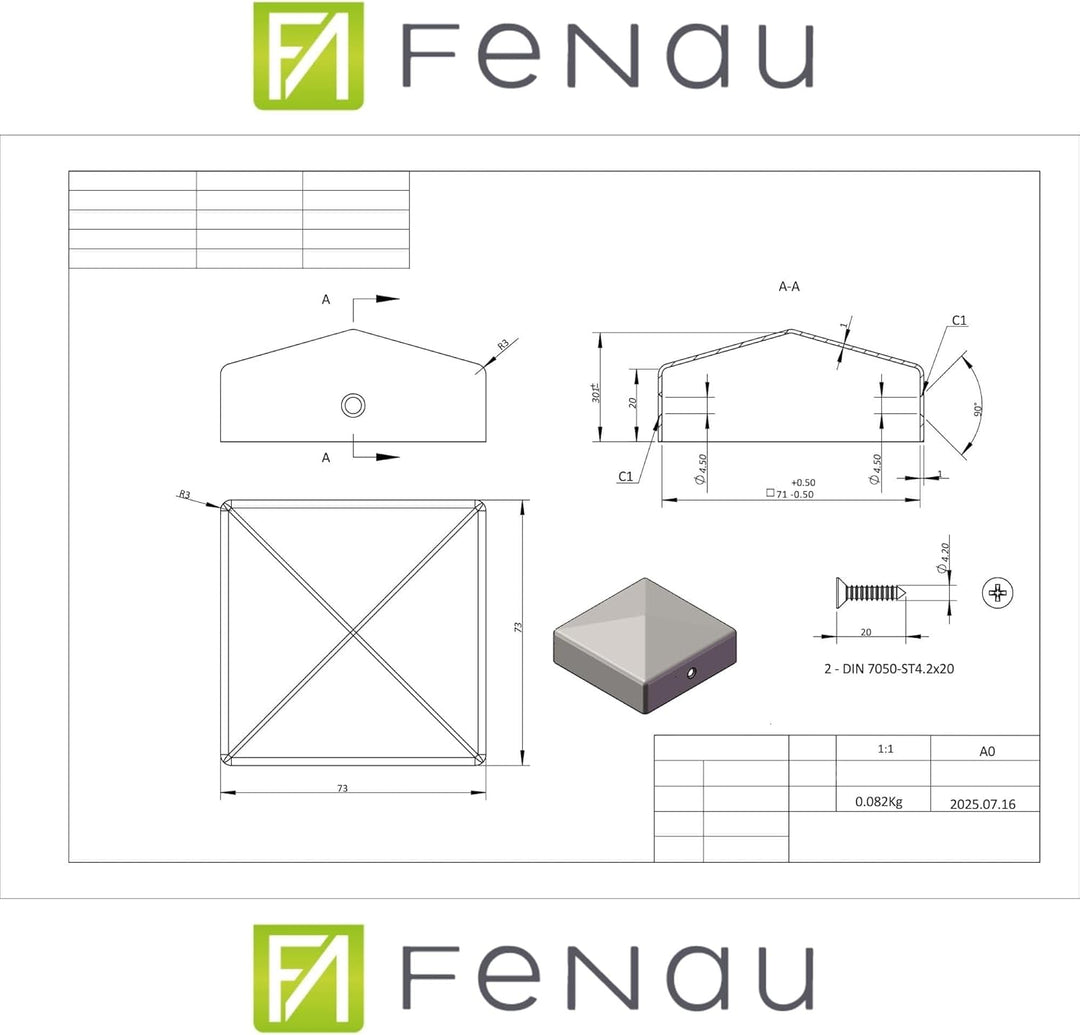 FeNau 10er Set Pfostenkappe 7x7 cm Anthrazit RAL 7016 - Holzzaun Pyramide inkl. 20 Schrauben Anthraz