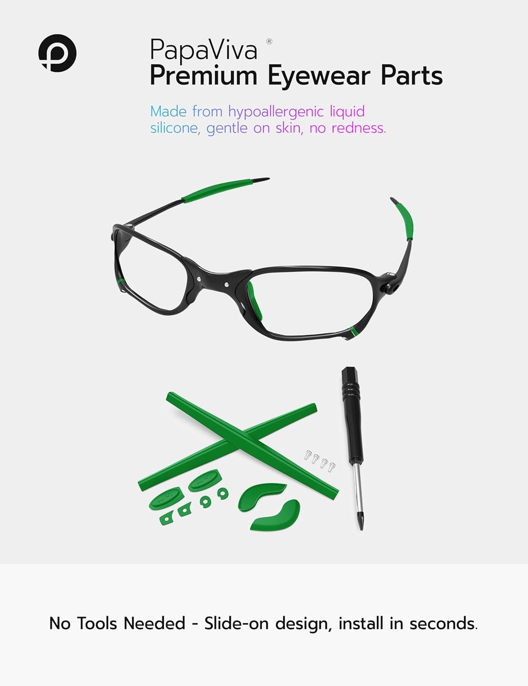 PapaViva Ersatzlinsen & Gummi-Kits für for Oakley Jawbone Vented Dark Green, Dark Green