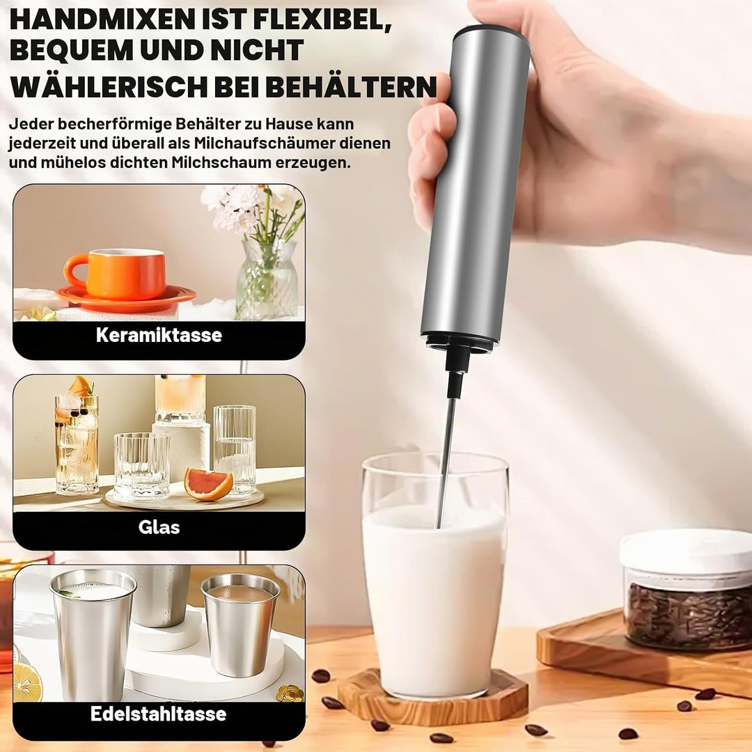 Wiederaufladbar Milchaufschäumer Elektrisch, Tragbarer Milchaufschäumer Stab aus Edelstahl mit 3 Ges