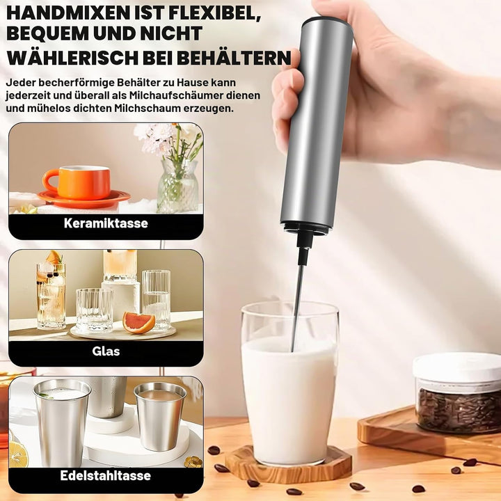 Wiederaufladbar Milchaufschäumer Elektrisch, Tragbarer Milchaufschäumer Stab aus Edelstahl mit 3 Ges