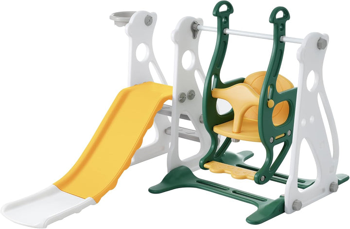 Merax Rutsche für Kinder, 4 in 1 Kinderrutsche Schaukel Basketballkorb, Kletterleiter, Kinder Spielp