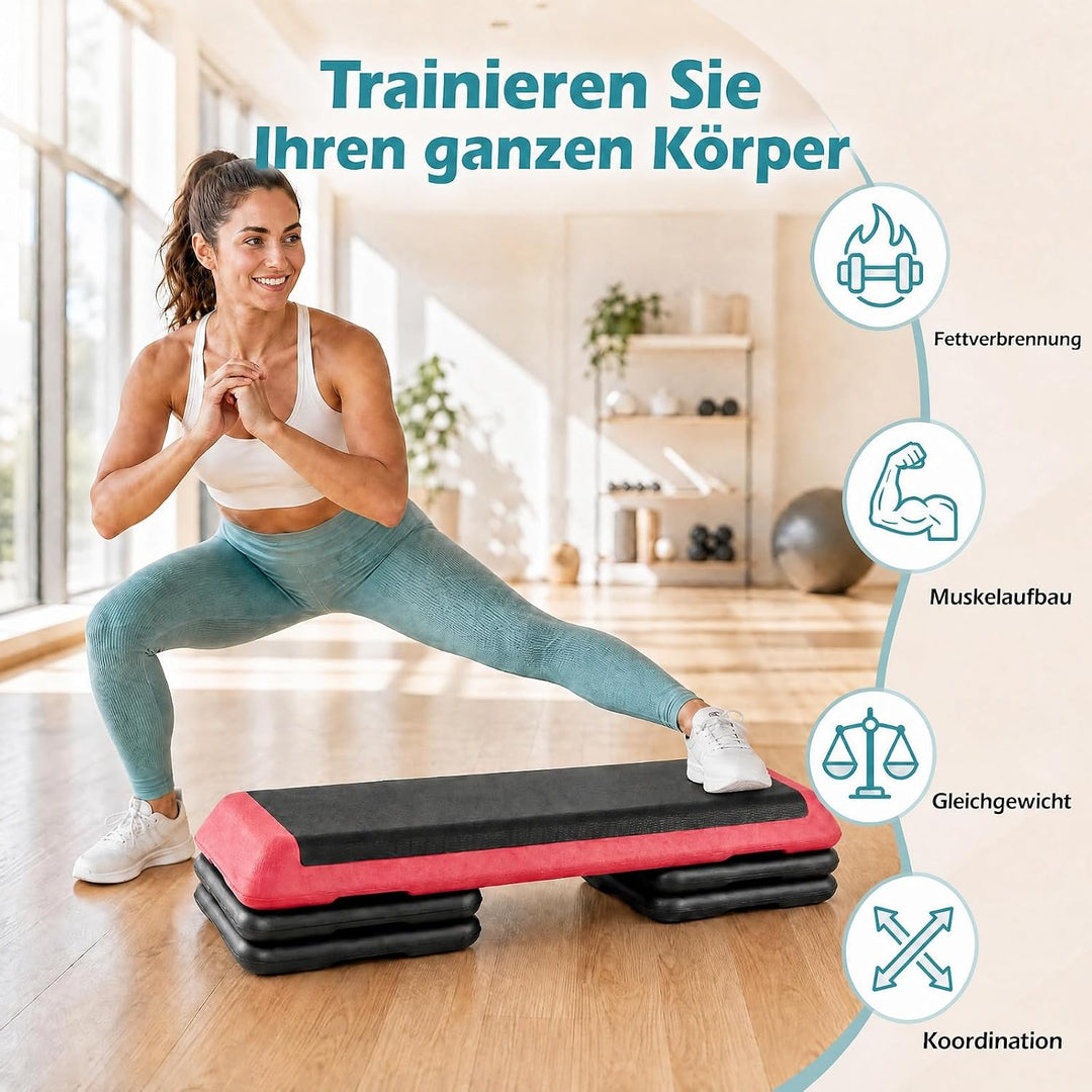 GYMAX Steppbrett Professional, 3 - Fach höhenverstellbar | Aerobic Stepper mit rutschfester Oberfläc
