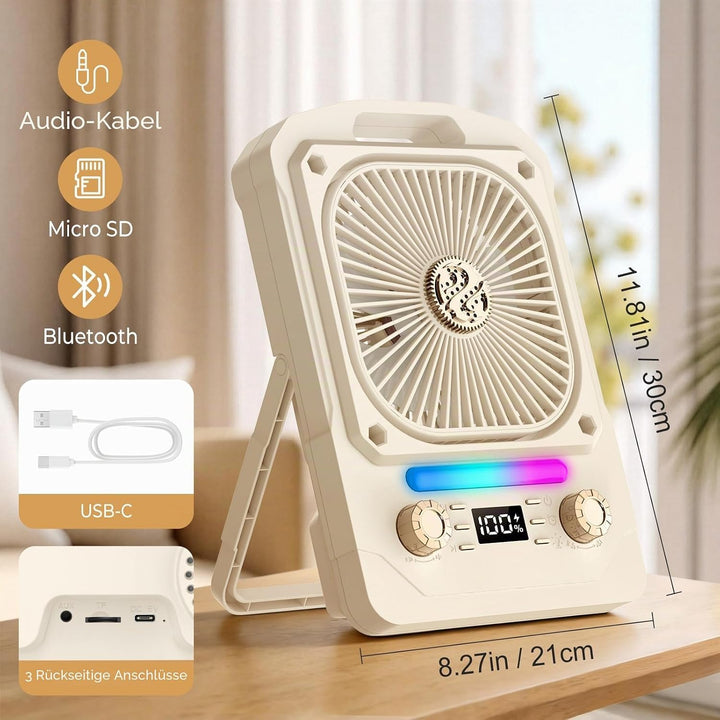 IERAKOR Tischventilator Leise mit Bluetooth, Akku Mini Ventilator 6000mAh | Bluetooth Lautsprecher,