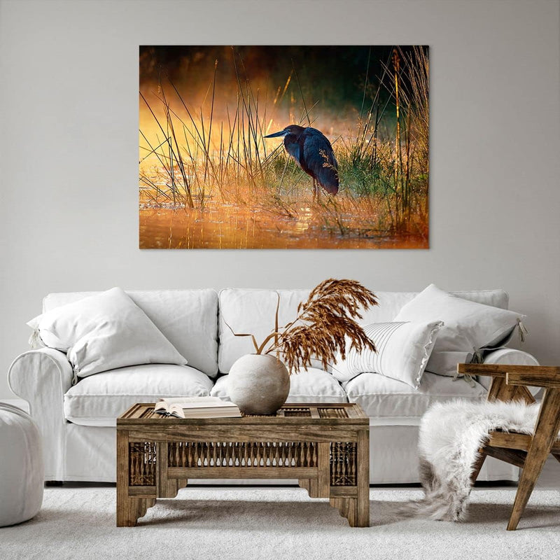 Bilder auf Leinwand 100x70cm Leinwandbild mit Rahmen Vogel Natur Wasser Gross Wanddeko Bild Schlafzi