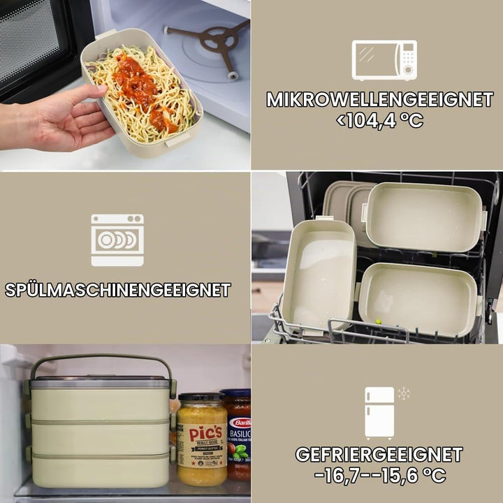 Bugucat Lunchbox 2400ML, 3 in 1 Bento Box Brotdose Auslaufsicher Luftdichte Brotzeitbox mit Fächern
