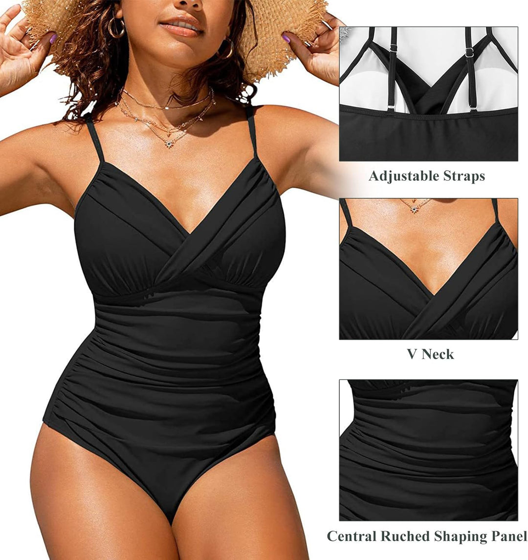 SUGSHYN Badeanzug Damen Sexy V Ausschnitt Schwimmanzug Bauchweg Bademode Push Up Swimming Suits Wome