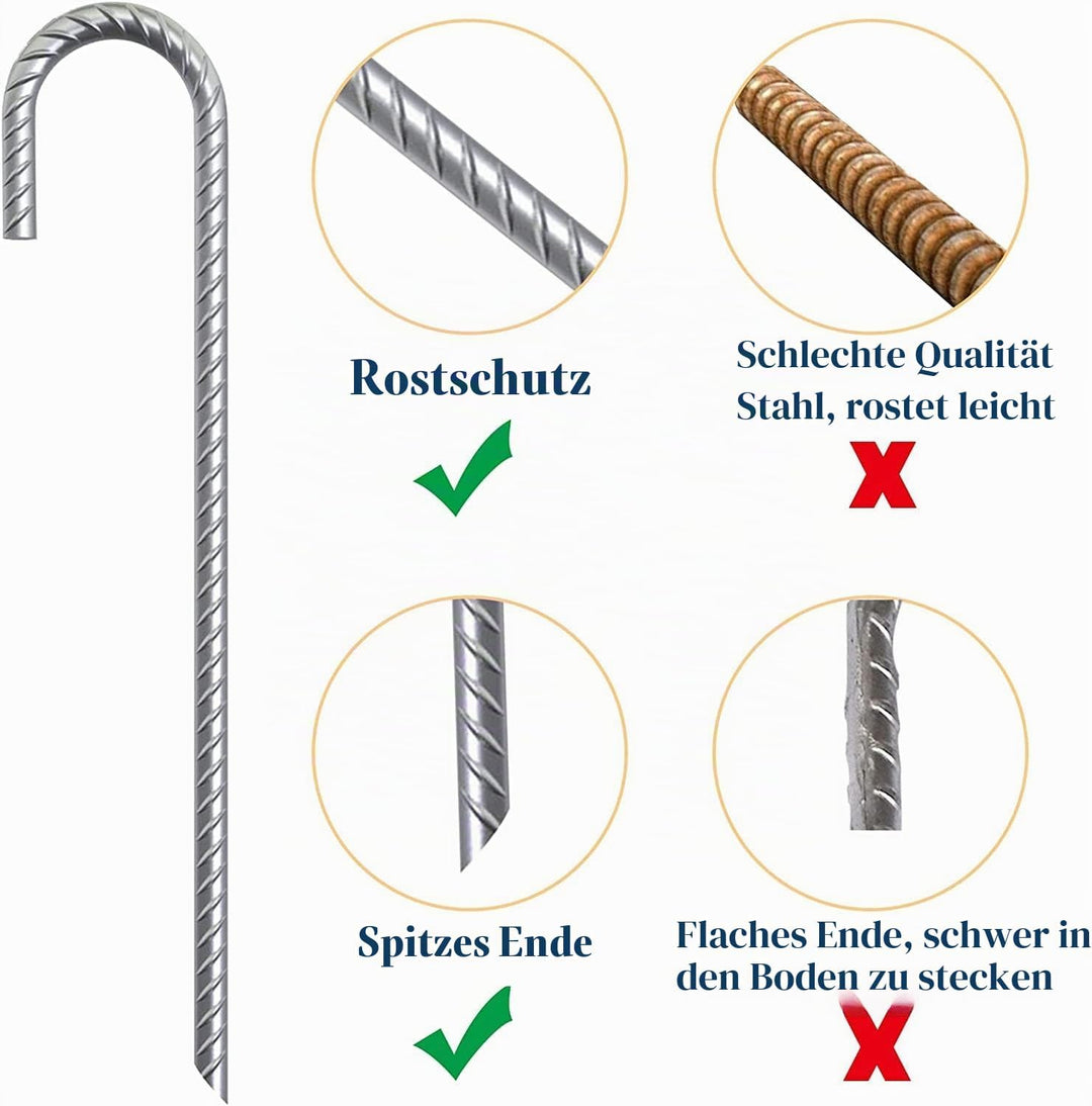KAHEIGN 8Pcs Bodenanker Verzinkte Zeltnägel Garten Erdanker, 40cm Verzinkte Bodenanker Garten Hering