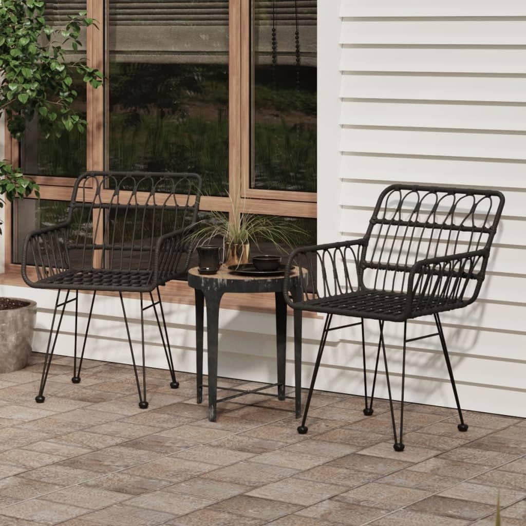 vidaXL Gartenstühle 2 STK. mit Armlehnen Schwarz 56x64x80 cm PE-Rattan, Schwarz