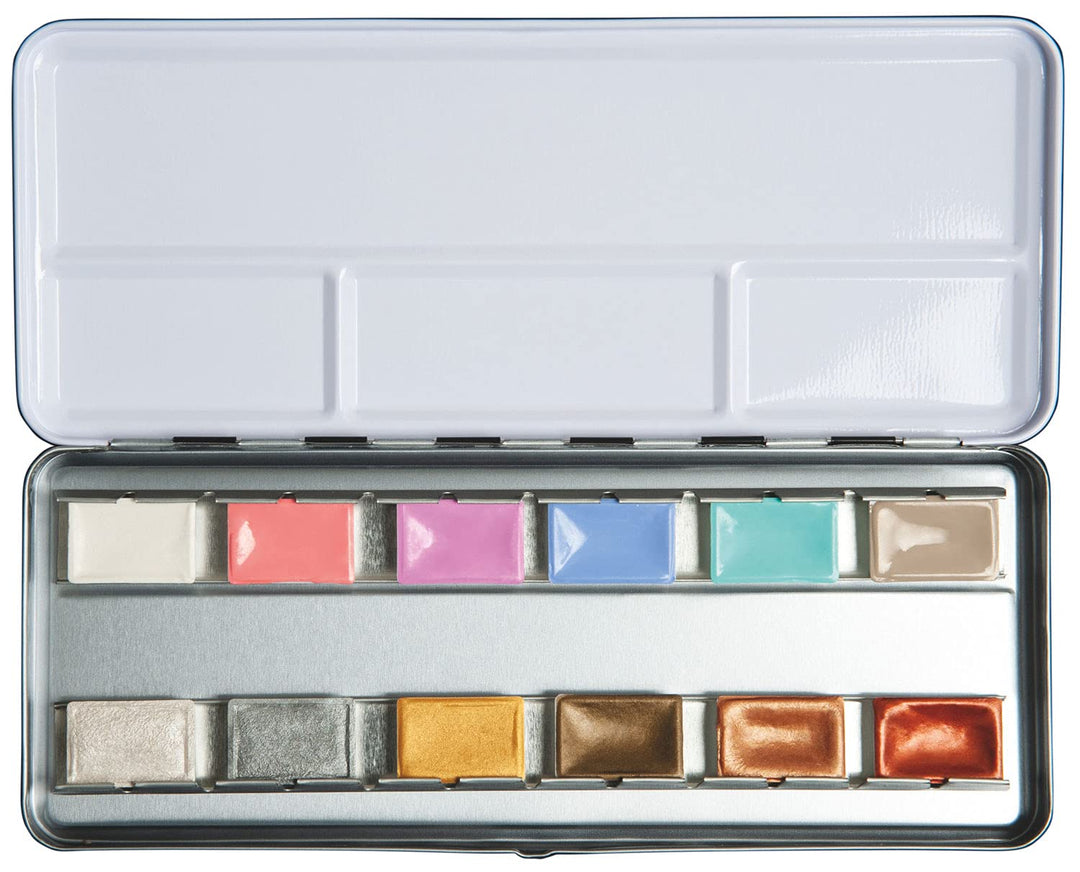 Honsell 80116 - White Nights russische Künstler Aquarellfarben im Set, 12 Metallic &amp; Pastell Farben